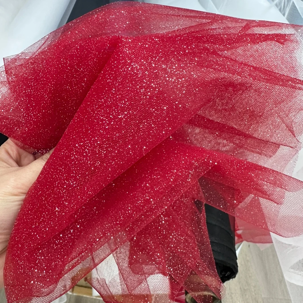 Sparkling Blue and Red Sequin Tulle Veil with Silver Accents and Pommel Skirt