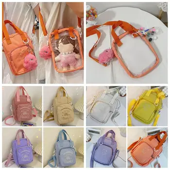 만화 패턴 크로스 바디 싱글 숄더 코듀로이 캔버스 디스플레이 파우치, 투명 창 양면 인형 가방, 20cm