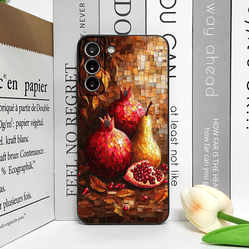 Creative Retro Fruits Marble Texture Printed Soft Phone Case