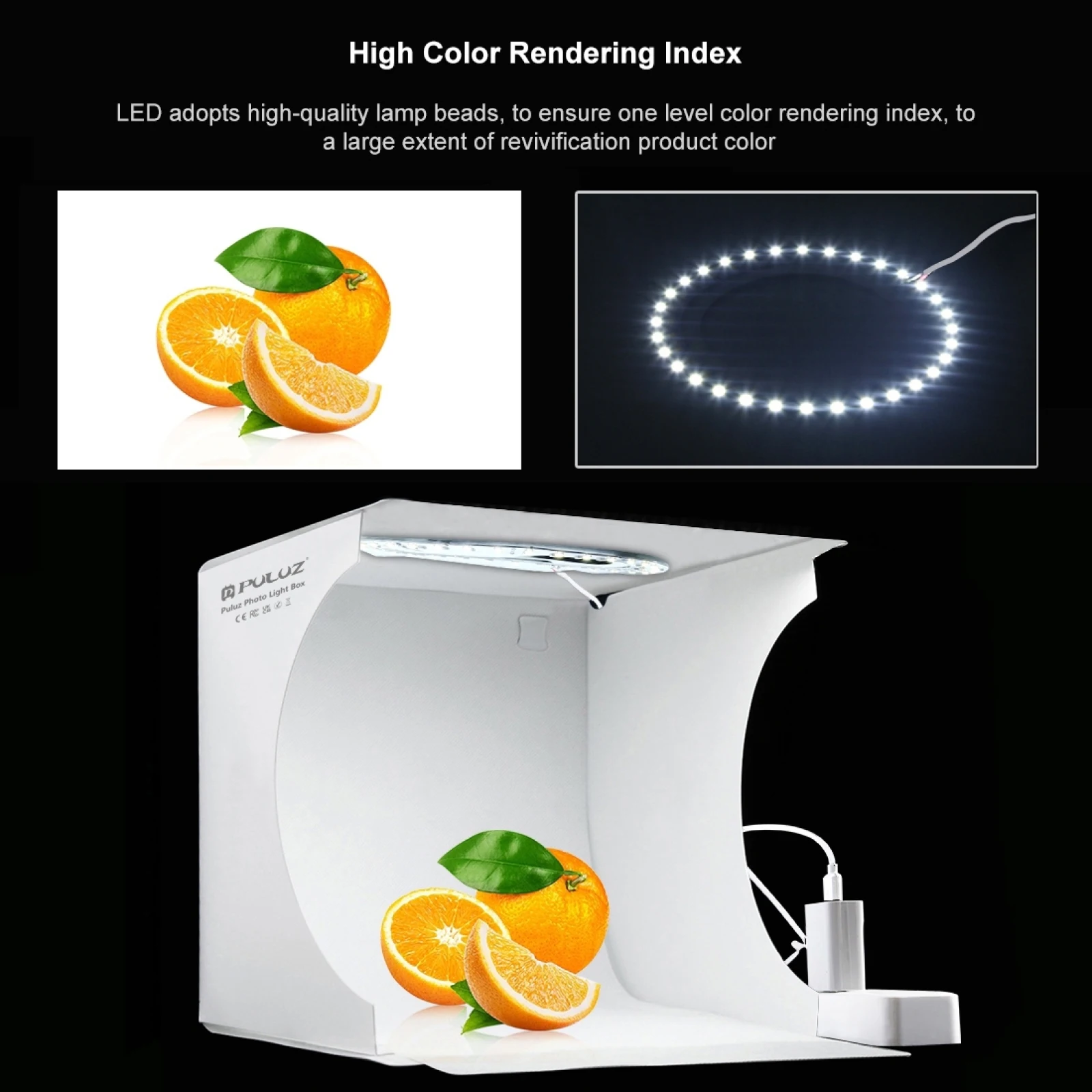 PULUZ 23cm Ring LED Panel Folding Portable Light Photo Lighting Mini Studio Shooting Tent Box Kit with 6 Colors Backdrops