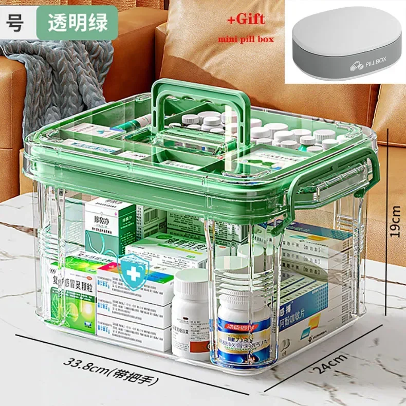 Scatola Portamedicinale Trasparente Con Maniglia E Scomparti Regolabili - Grande Capacità, Organizzatore Per Farmaci E Pronto Soccorso, Verde Chiaro - 2