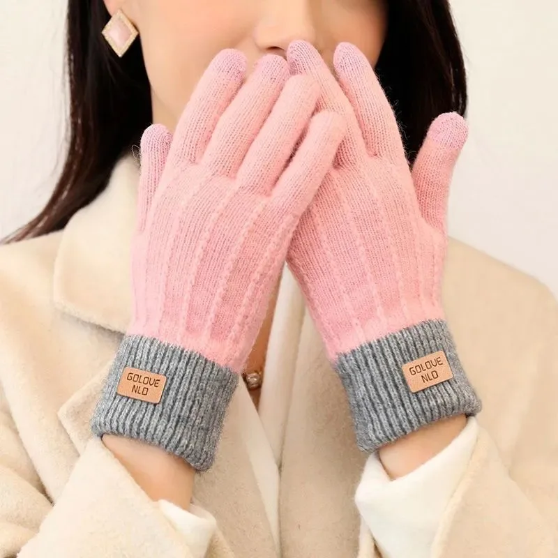 

Cashmere knitted touch screen gloves women's autumn and winter warm men outdoor anti-freeze plus fleece thickened womens winter