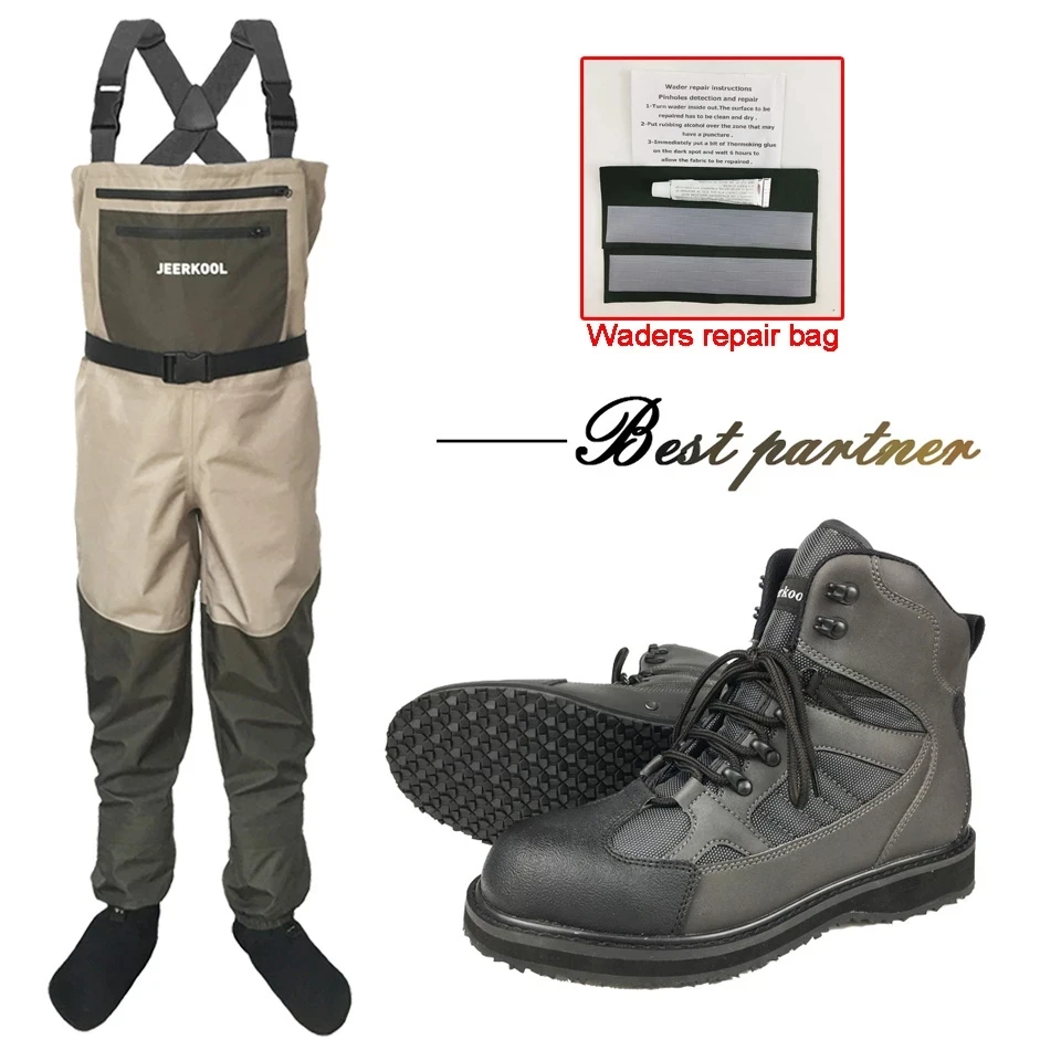 Fishing Waders Fishing Boots 3 Layer Waterproof Hunting Fishing Wading Clothes and Anti Skid Rubber Sole Reef Rock Fishing Shoes