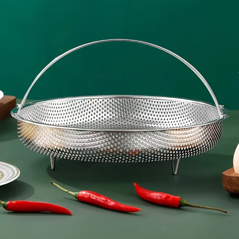 1pc Stainless Steel Multi-Functional Steamer Basket Uncharged Kitchen Strainer For Steaming Rice Dumplings and Vegetables Steamer Rack Steamer Basket
