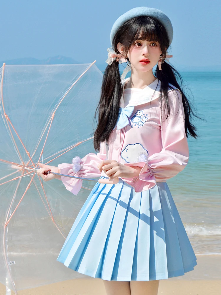 

Cosplay Japanese Jk Sailor Suit Cloud Rabbit Original Genuine Academy Style Uniform Set Sweet Top Half Skirt Lolita Student Set