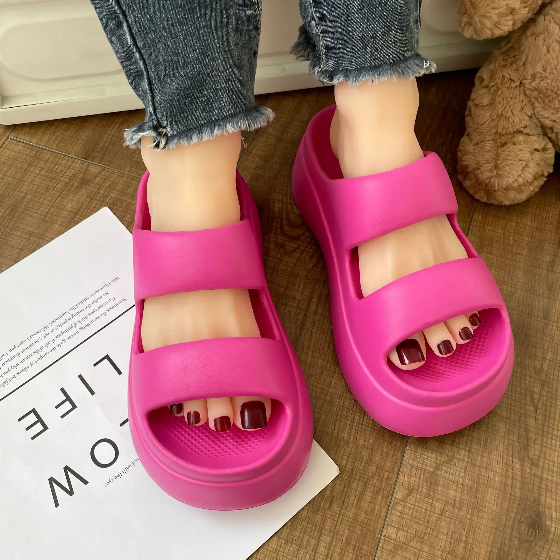 Slippers women's 2023 new summer EVA 7cm wedge heel with thick sole solid casual outer wear non-slip sandal ladies flop flips