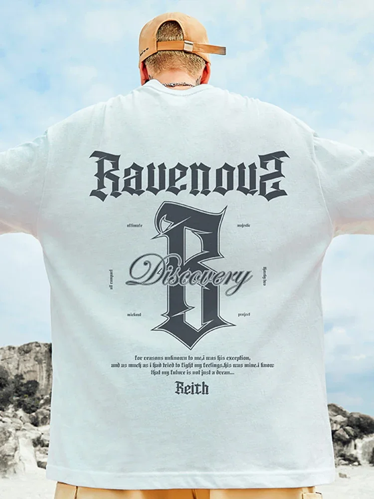 thumbnail image 1 of Camisetas estampadas con la letra gótica R para hombre, camisetas de verano de gran tamaño de la calle principal, camisetas casuales de moda de algodón de manga corta Y2K, 1 of 5