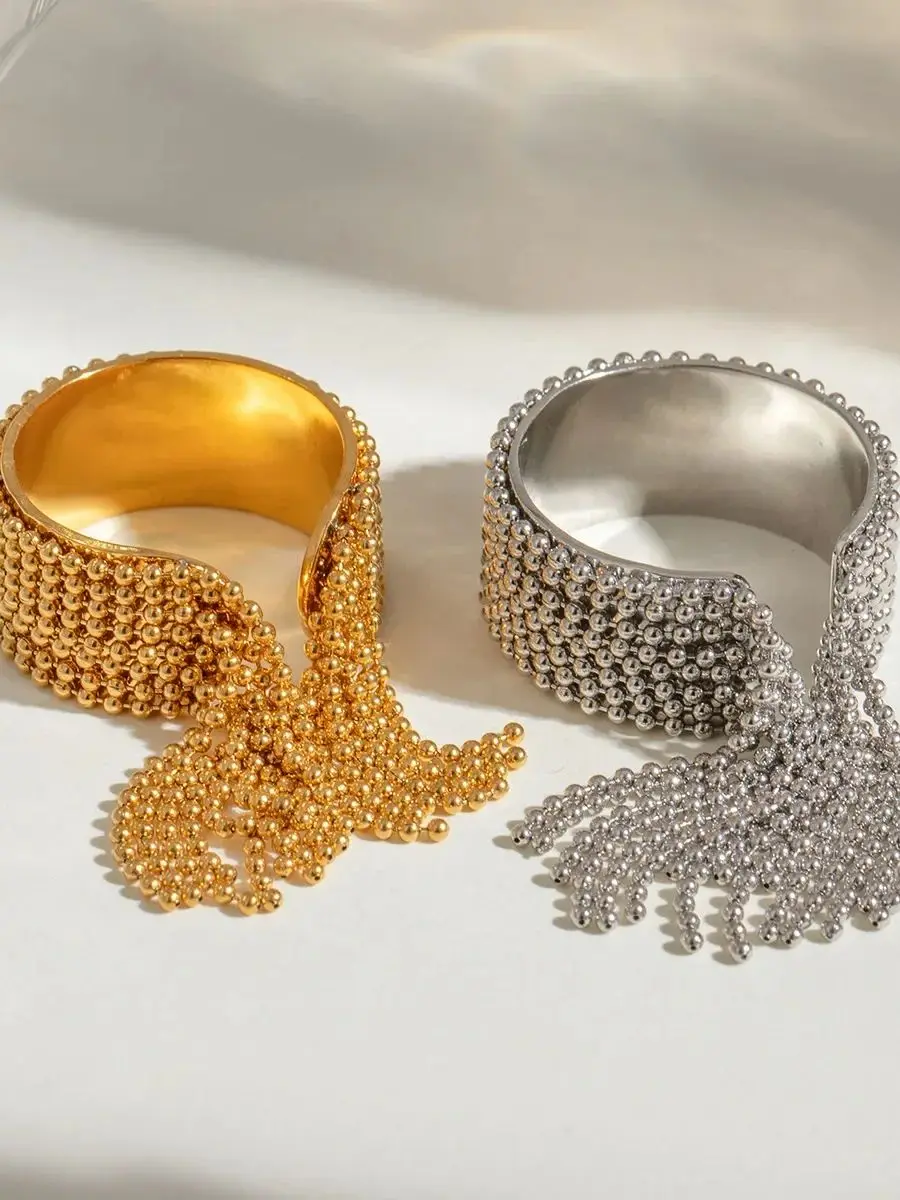 Stilvoller Edelstahl-Ketten-Quasten-Fingerring, verstellbar, 18 Karat PVD-beschichtet, hochwertiger Charme, stilvoller goldener Schmuck – Detail 3