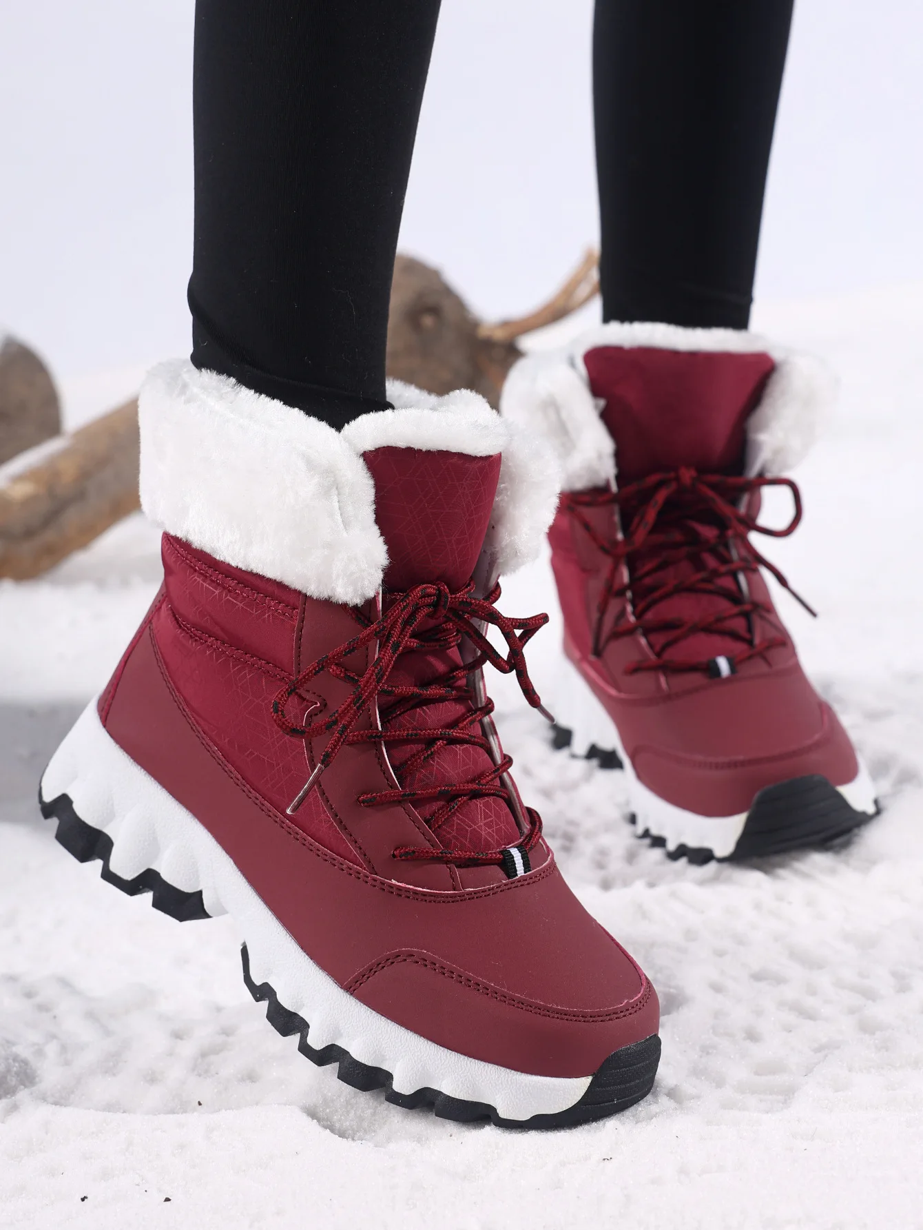 Bottines de neige à plateforme pour femme fourrées à lacets_voghion.com