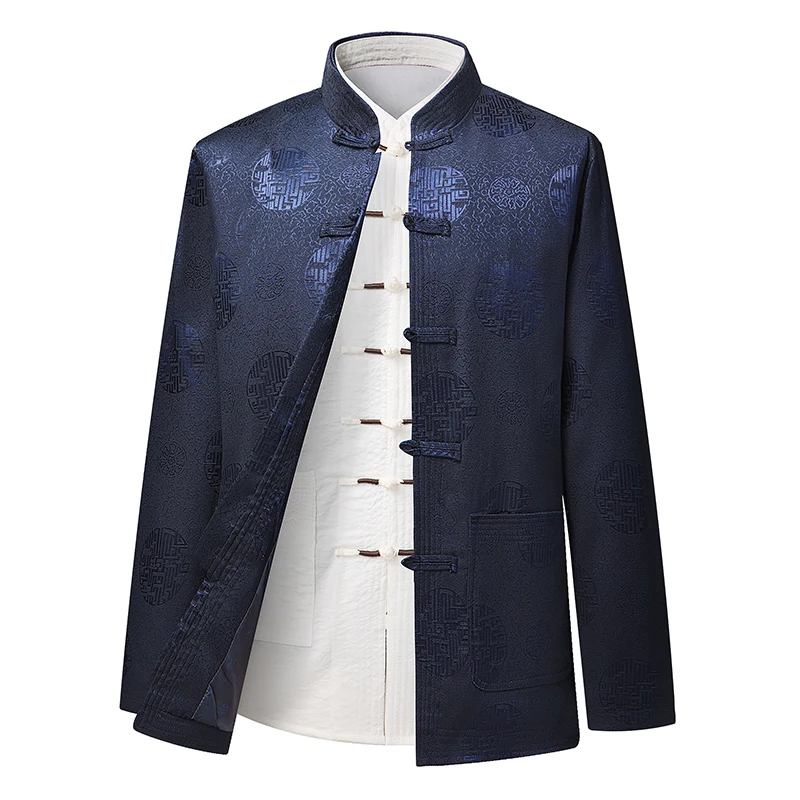 Tang Jacket for Elderly Men Father Long Sleeve Jacket Millennium Tang Suit Grandpa Birthday Country Birthday Coat 3