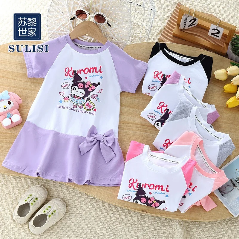

Sweet Kuromi Anime Kawaii Short Sleeve Dress Summer Cute Sanrio Cartoon Cotton Shirt Skirt Clothing Toys Gifts for Girls