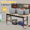 60" Adjustable Work Bench, Rubber Wood Top Workbench Heavy-Duty Work Table with Power Outlet with Wheels, 2000 LBS Load Capacity 5