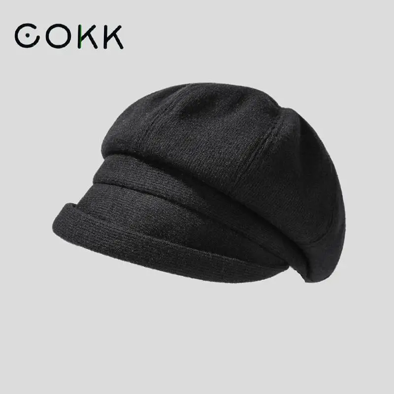 

COKK Newsboy Cap Hat Women Winter Autumn Casual Octagonal Hats For Women Retro Beret Fashion Solid Color Beret Gorro Korean New