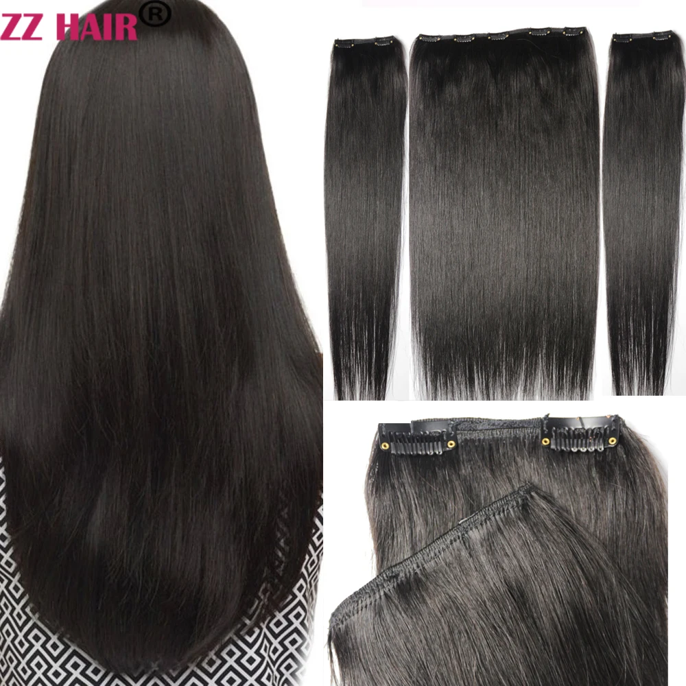ZZHAIR Clips-in 100% Human Remy Hair Extensions 16"-24" 3pcs Set 100g-200g Clips In Three Pieces 1x25cm 2x10cm Natural Straight