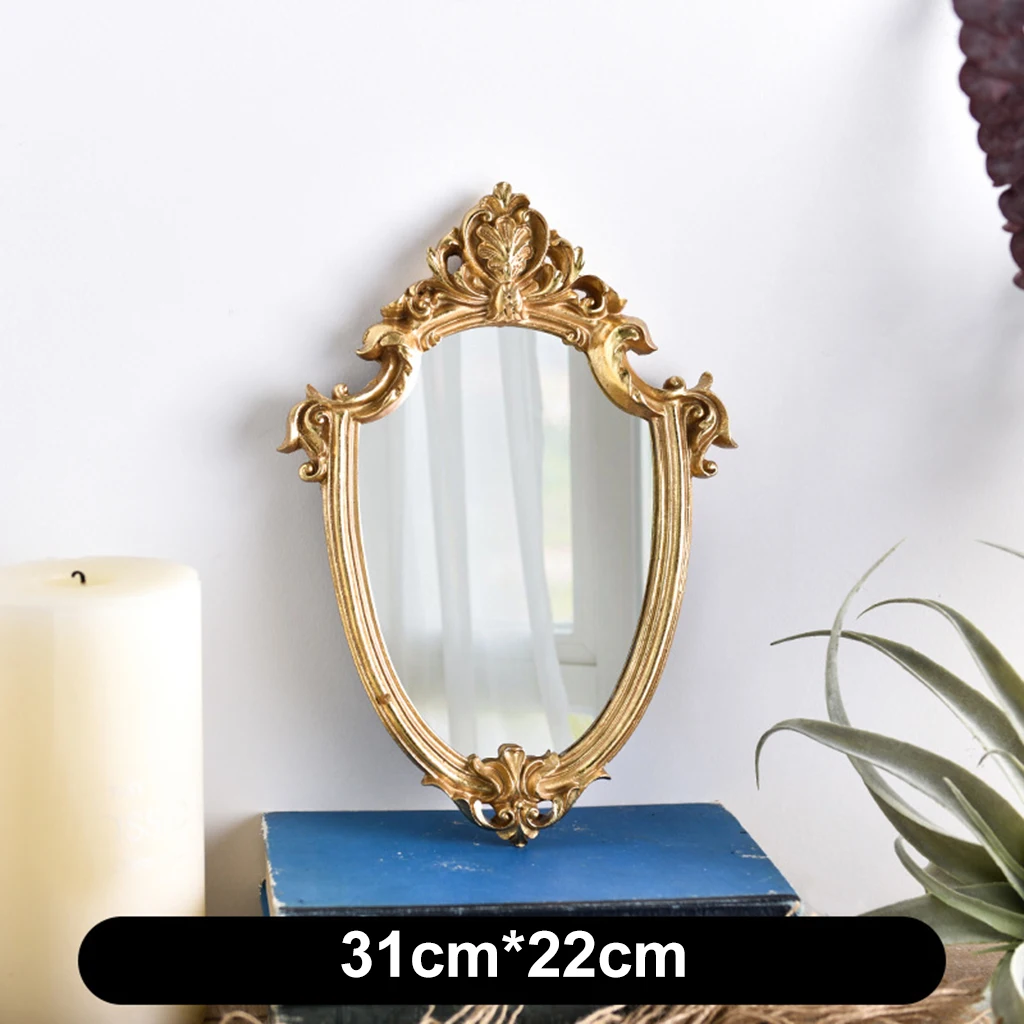 Vintage Makeup Mirror Gold Frame Mirror Decorative Wall Hanging Mirror Small Nordic Retro Decoration Mirror Makeup Wedding Gift