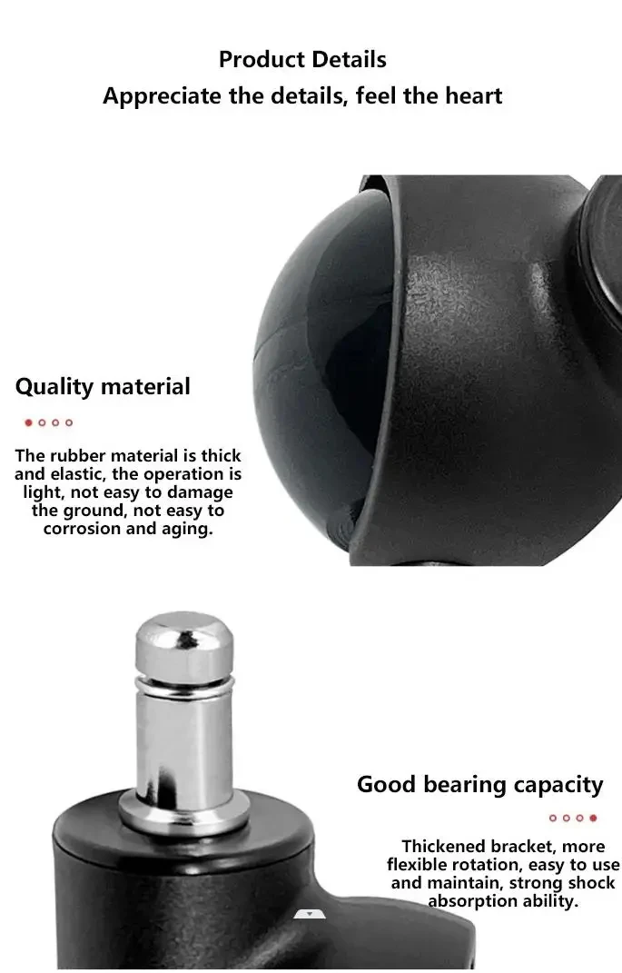(5 Packs) 2 Inch Office Chair Casters Ball Type Nylon PU Wheels M11 Screw Insert General Furniture Caster Wheels