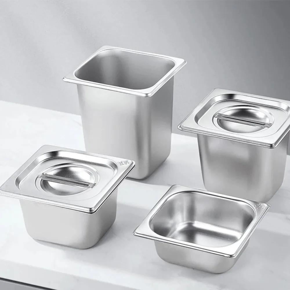 304 Stainless Steel 1/9 1/6 1/4 1/3 1/2 Food Pan Thickened Easy To Clean GN Pan Lid Rectangular Tray Basin Chafing et
