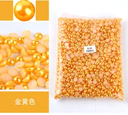 Mixed Size Colorful ABS Pearl Flat Back Rhinestones for Nail Art & Jewelry Crafting (Golden)