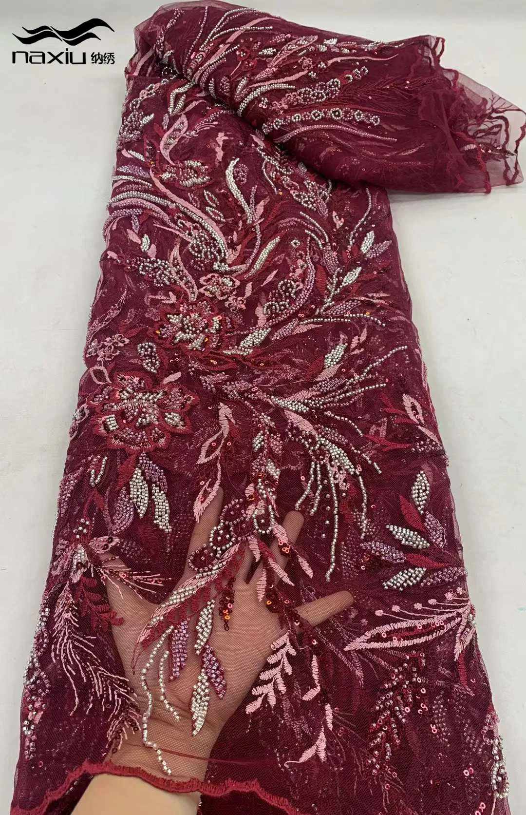 

Madison Luxurious African Groom Sequins Lace Fabric High Quality 2024 Heavy Beads Embroidery French Tulle Lace For Wedding Dress