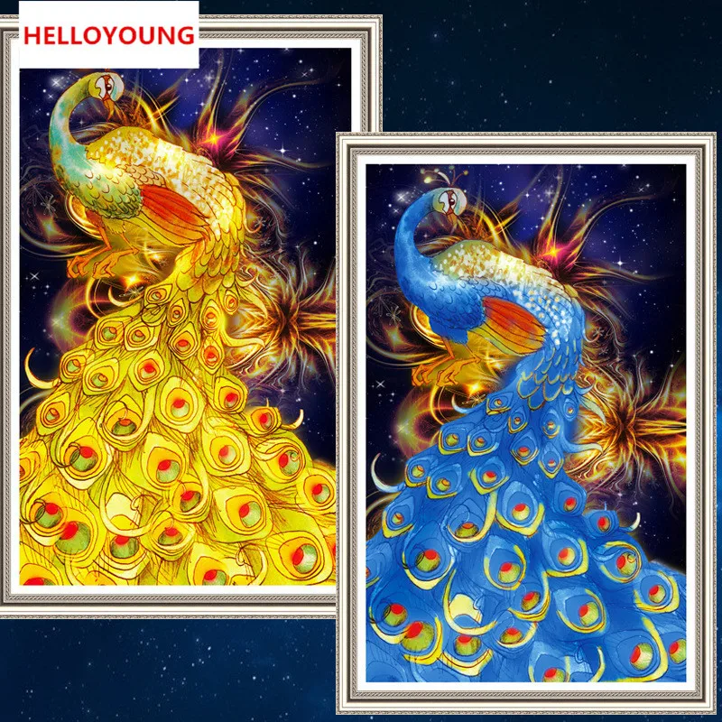 

YGS-124 DIY 5D Full Diamonds Embroidery The peacock spreads its tail feathers Round Diamond Painting Cross Stitch Diamond Mosaic