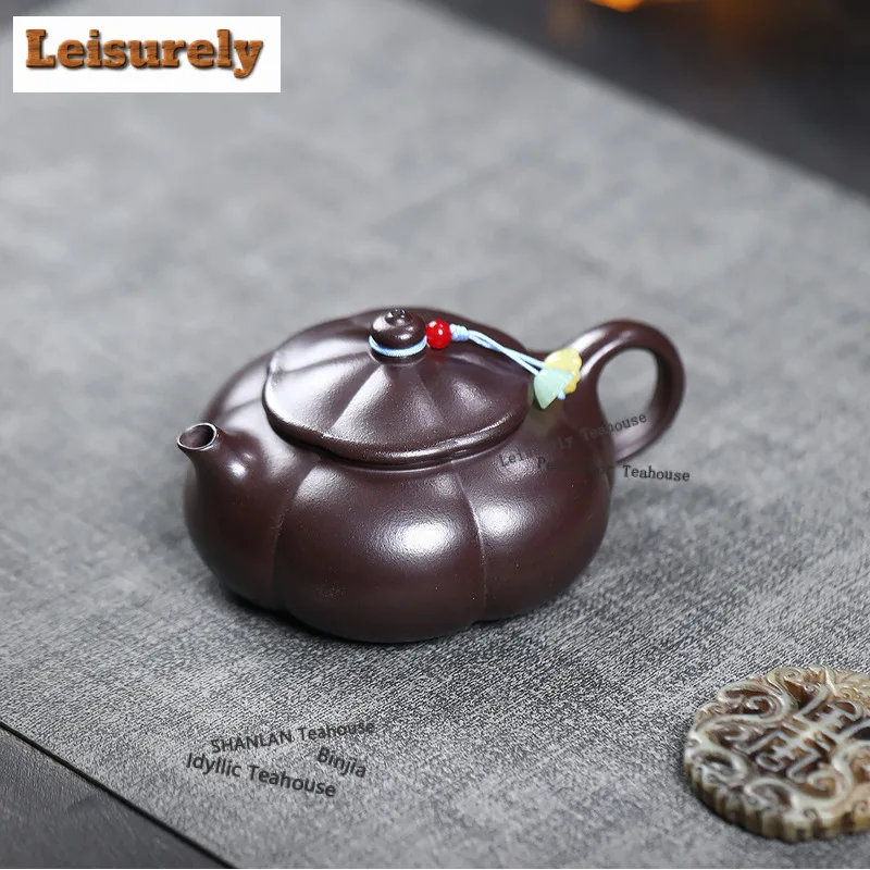 200ml Luxury Yixing Purple Clay Teapots Famous Master Handmade Rib Pot Raw Ore Purple Mud Kettle Zisha Tea Set Ornaments Craft