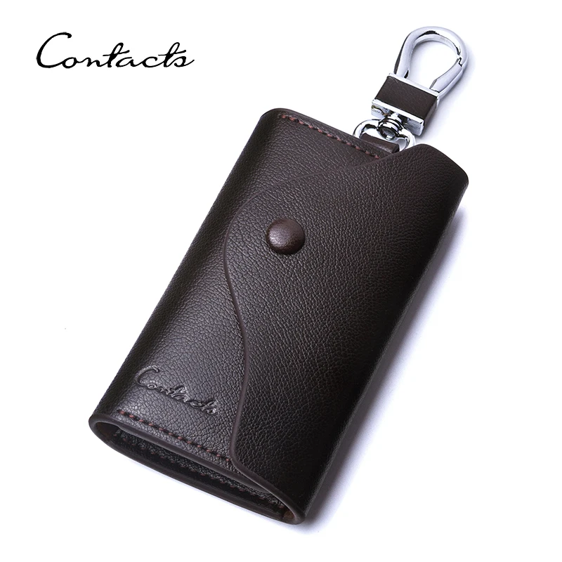 

CONTACT'S Genuine Leather Key Wallets For Men Key Chain Pouch Housekeeper Small Key Case Key Purse Money Clip Men's Key Holder