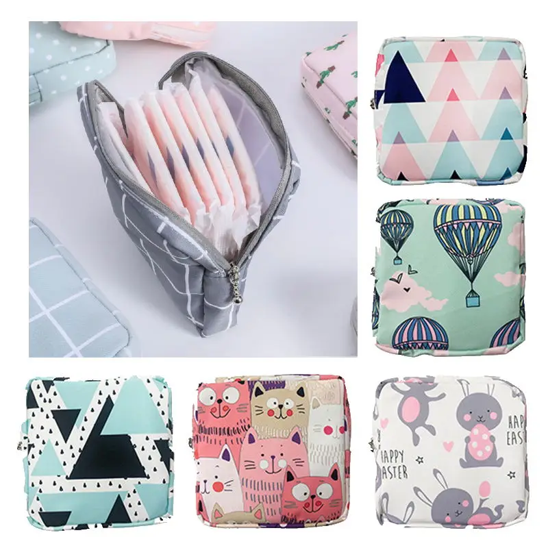 

2023NEW Portable Sanitary Napkin Tampon Storage Bag Cotton Travel Makeup Literary Zipper Coin Purse Sundries