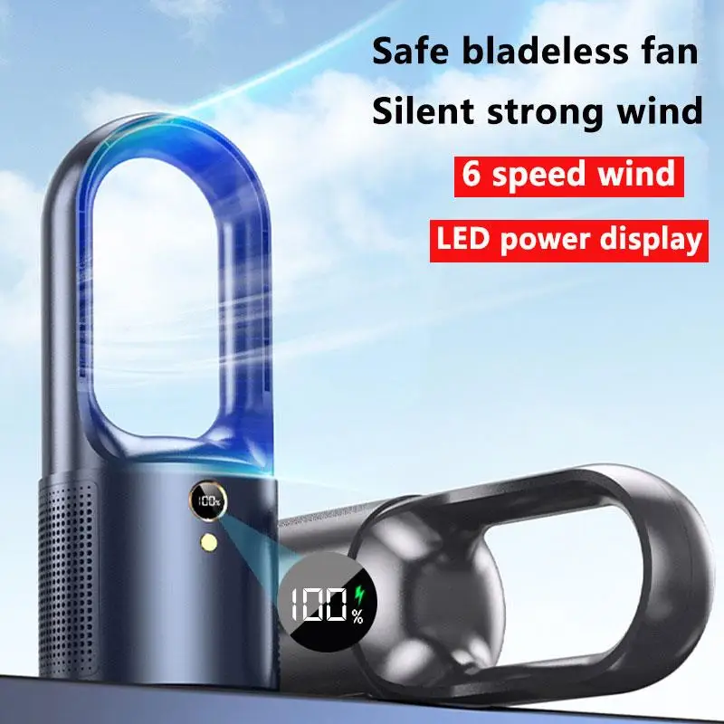 Top Xiaomi 2022 New Household Desk Turbo Bladeless Electric Fan USB Rechargeable Silent Mini Portable Air Cooling Fan 6-speed