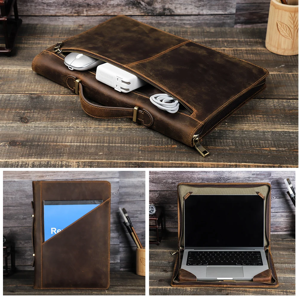 Família de Contato-capa de Couro Genuíno para Macbook Bolsa de Manga para Laptop Pasta para Macbook Pro Air 13 m1 14 Pro 16 2023 - Imagem 5