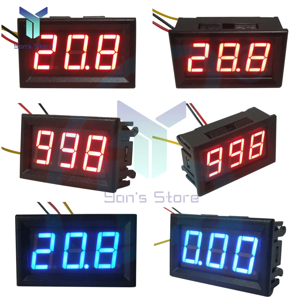 DC 0-600V 0.56 ''디지털 전압계 3 선 전압 검출기, 볼트 패널 미터 테스터 빨간색 파란색 녹색 LED 디스플레이