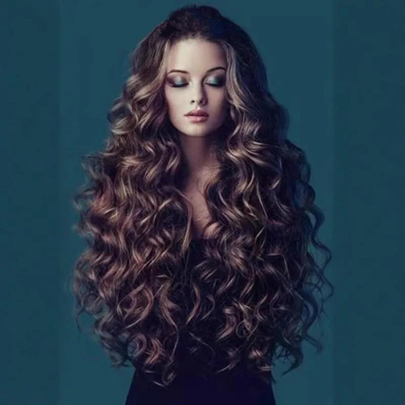 Brown Long Curl Wig Women's Synthetic Fluffy Cos Big Wave Rose Net Hair Extension High Temperature Silk Hair Extension