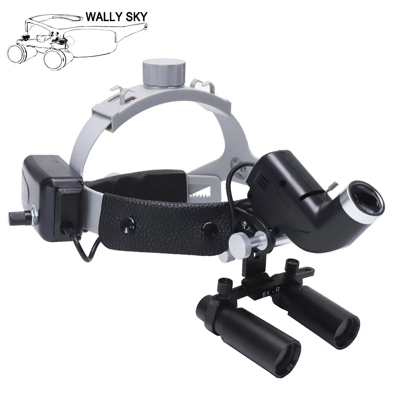 

6X Dental Loupes Binocular Magnifer 5W LED Headlight Dentist Surgical Headlamp Adjustable Spot Size with One Battery