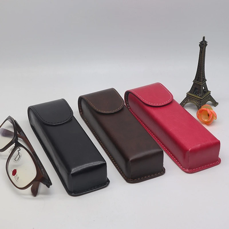 Portable PU Leather Glasses Case Retro Handmade Sunglasses Storage Box Simple Solid Color Lanyard Hanging Eyewear Bags Organizer