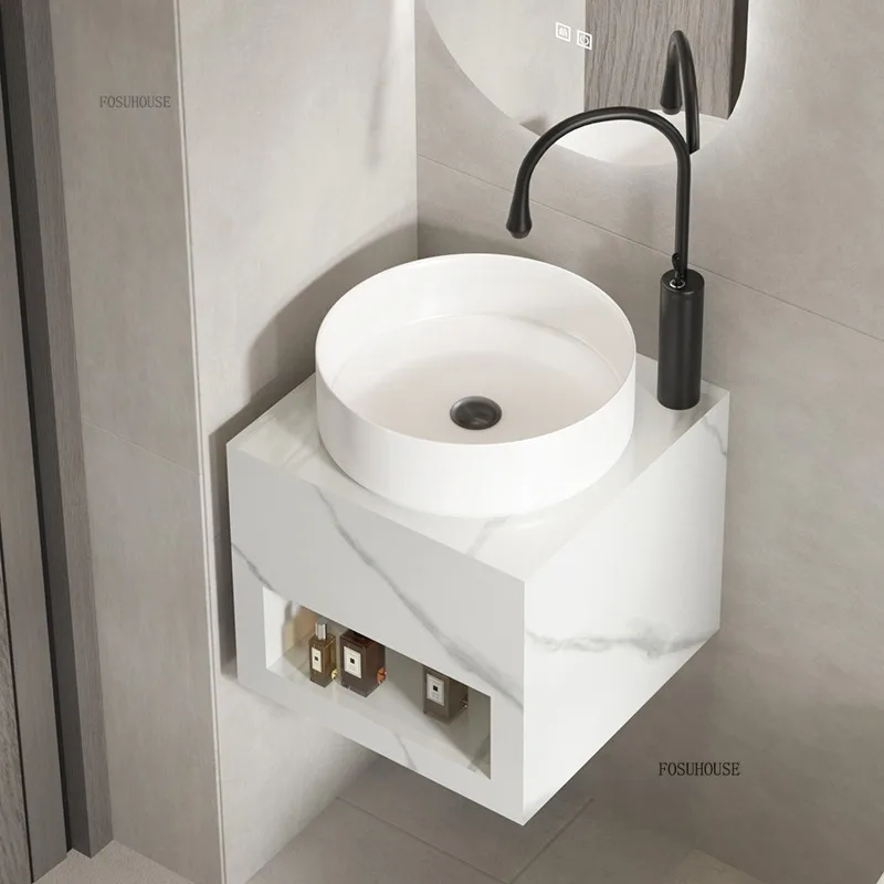 ตู้ใต้อ่างล้างหน้าแบบติดผนังหินชนวนสุดหรู สำหรับอพาร์ทเมนต์ขนาดเล็ก อ่างล้างหน้าสำหรับระเบียงห้องน้ำ อ่างล้างหน้าประหยัดพื้นที่ดีไซน์สร้างสรรค์ 1