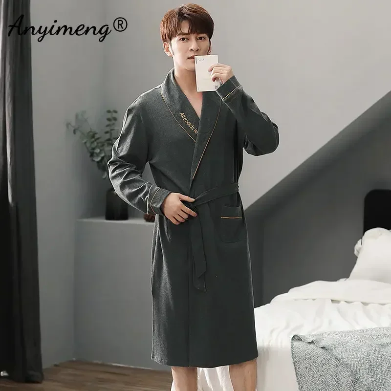 플러스 사이즈 4XL 가을 겨울 남성용 새 가운 남성용 양질 남성용 가운 벨트 목욕 가운 남성용 Kintted Cotton Luxury Sleepwear