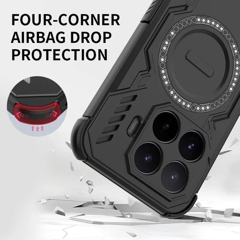 Magnetic Armor Shockproof Phone Case with Heat Dissipation and TPU Frame