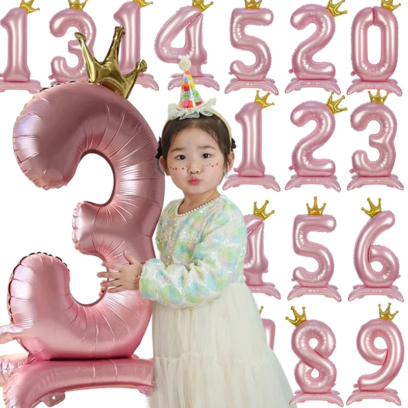 Description Picture 3 of item42 Inch Helium Number Foil Balloons With Crown Large 0-9 Happy Birthday Wedding Party Baby Shower Decoration Supplies Kids Gifts