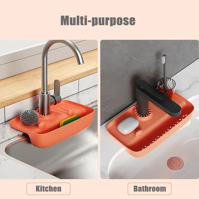 Household Silicone Sink Drain Rack Faucet Splash Proof Drain Rack Water Collecting Pad Sponge Rag Steel Wool Gadget Storage Box
