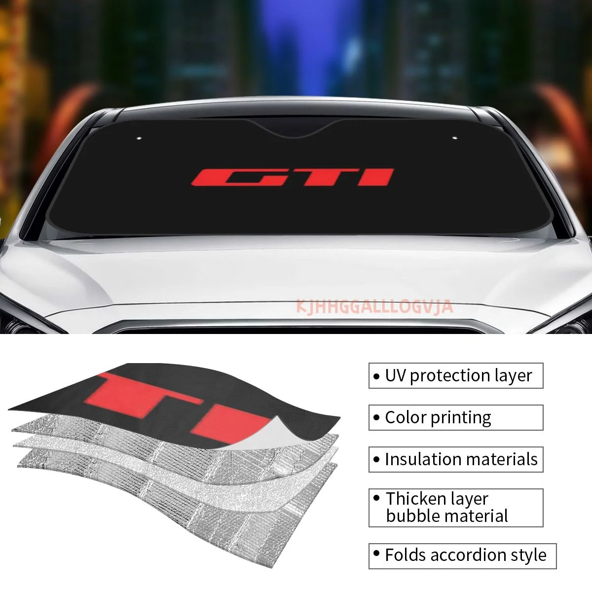 GTI Car Reflective Sun Blocker Fits Small Sedans Mini SUVs Standard Sunshade Car Accessories