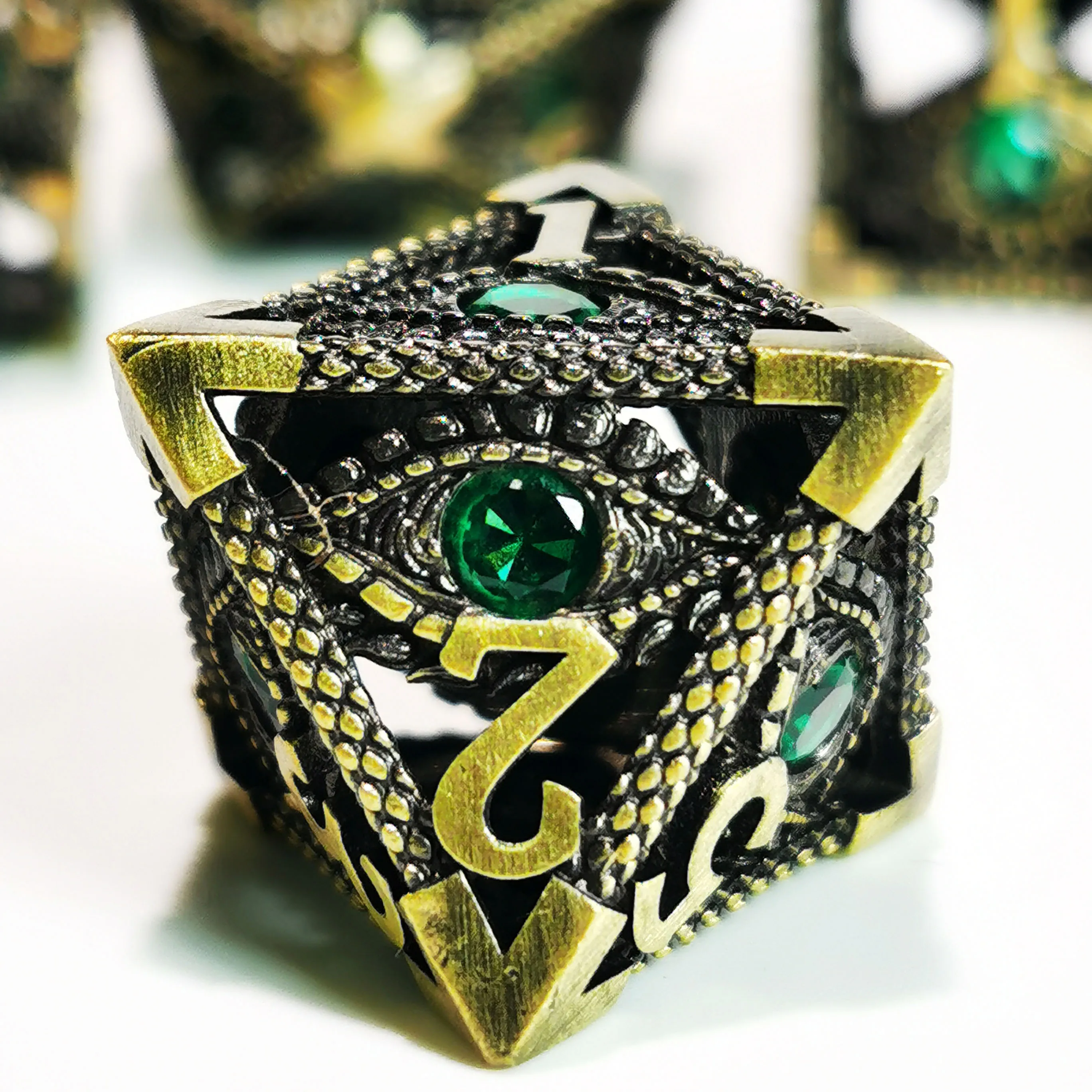 DnD Metal Dice Set - Hollow Dragon Eye Green D&D Dice with Zinc Alloy Core, 7 Polyhedral RPG Dice for Dungeons & Dragons 4