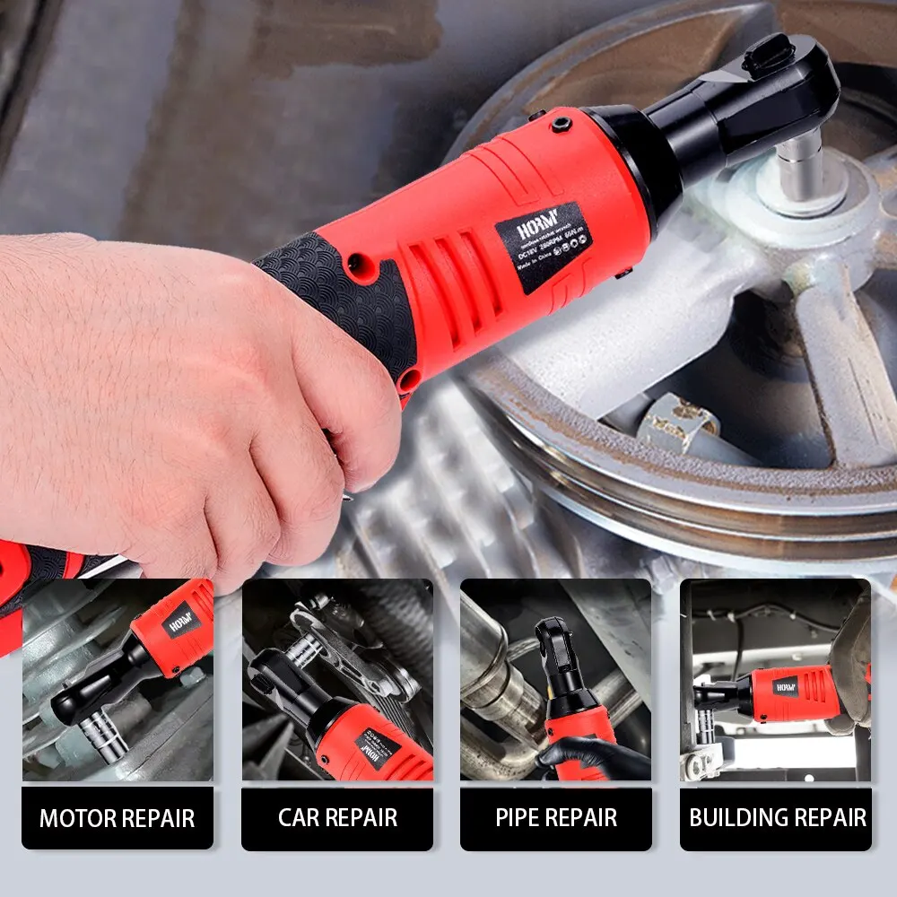 Hormy 3/8 Inch Cordless Electric Wrench 65Nm Right Angle Ratchet Wrenches 18V Rechargeable Car Repair Tool Set Angle Wrench 3