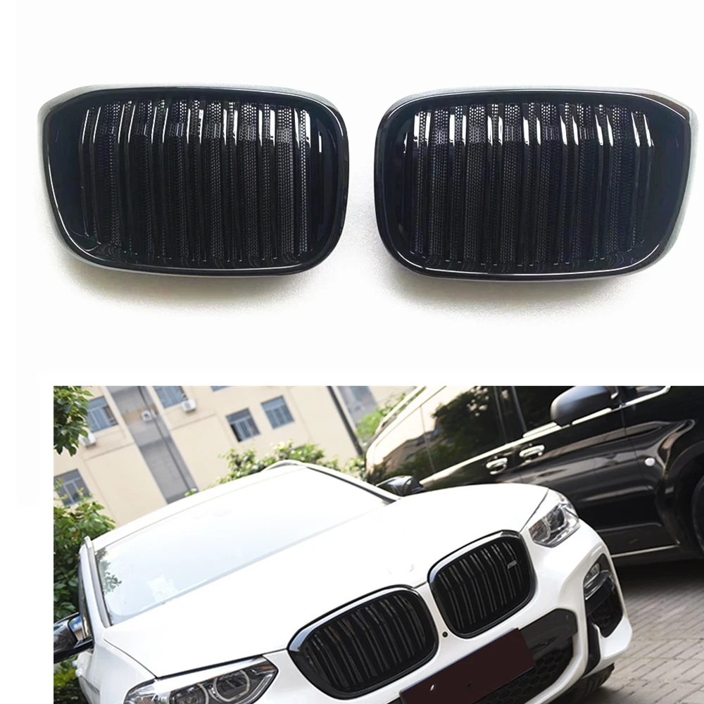 

2pcs Front Kidney Grille Grills For BMW X3 X4 G01 2018-2021 Gloss Black Car Replacement Upper Bumper Hood Mesh Grid Body Kit