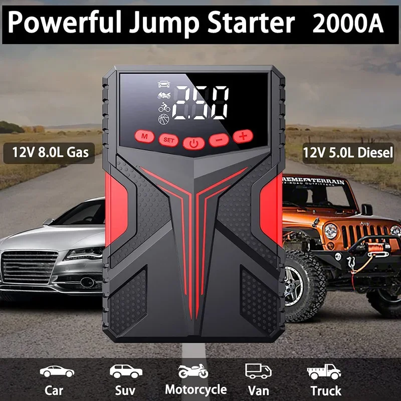 Car Jump Starter Air Pump Power Bank Lighting Portable Air Compressor 4 In 1 Cars Battery Starters Starting Auto Tyre Inflator