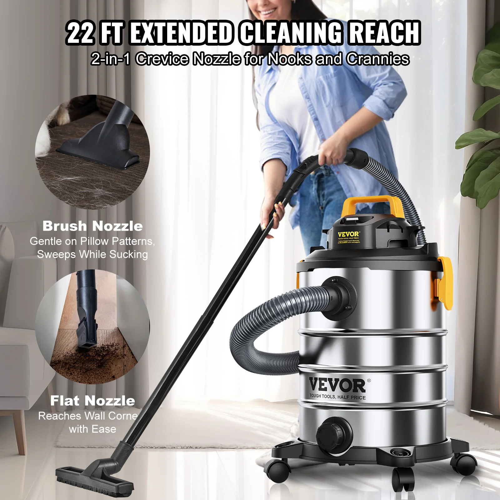 VEVOR Stainless Steel Wet Dry Shop Vacuum Wet  Dry Vac Powerful Suction  Small Shop Vac Perfect for Carpet Debris  Pet  Hair 4