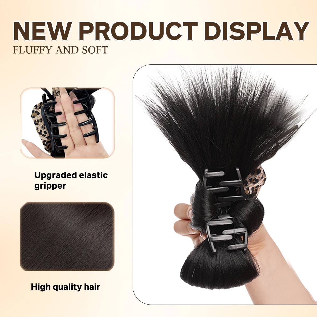 Synthetic leopard pattern grab clip meatball hair bun natural soft fluffy wig woman ponytail extension clip hair elegant style