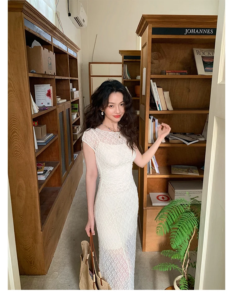 Elegant Mesh Two Piece Dress Set Slim Midi Dresses for Women Frence Retro Lace Y2K Bodycon Birthday Party Dress Prom Vestidos