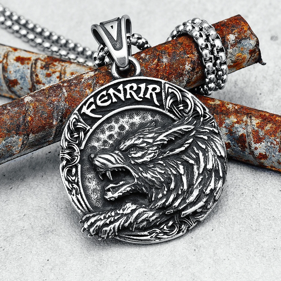 Viking Fenrir Men Necklaces Stainless Steel Nordic Mythology Totem Runes Pendant Chain Punk Rap For Boyfriend Male Jewelry Gift