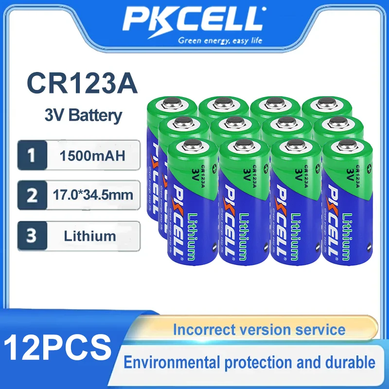 

12Pcs PKCELL CR123A 3v Lithium Battery CR 123A CR17345 16340 Non-rechargeable Batteries for Alarm Sensors Binoculars GPS Beacon