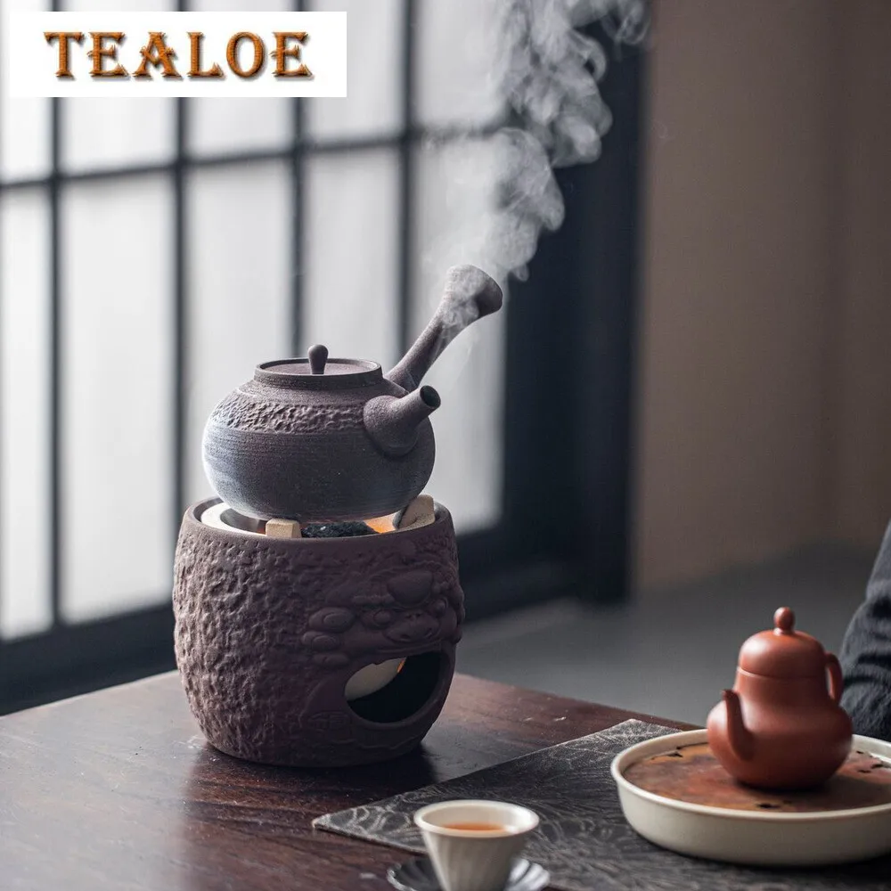 Rock Mud Handmade Lion Dance Tea Warmer Stove Household Side Handle Teapot Warmer Zen Tea Kettle Stand Ceremony Decoration