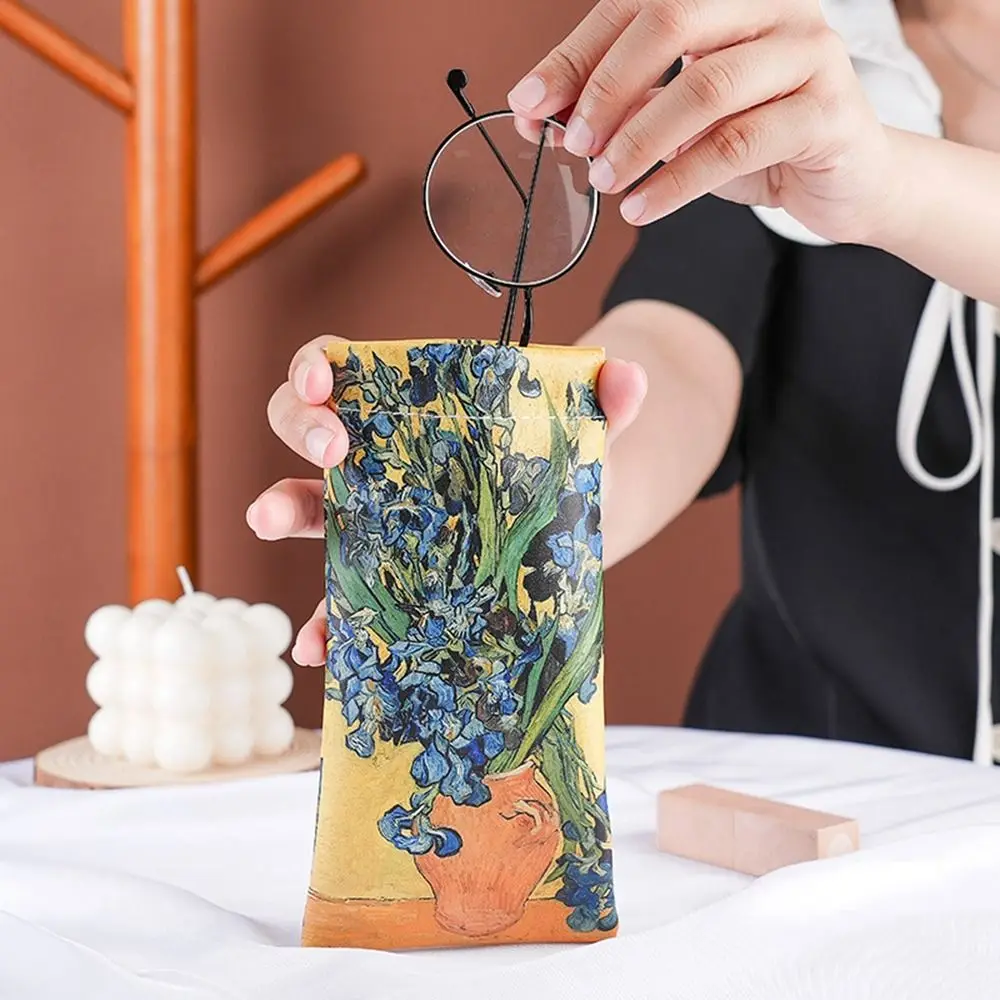 

New Artistic Oil Painting Style Glasses Storage Bag PU Leather Sunglasses Case Portable Waterproof Eyewear Bag Jewelry Storage